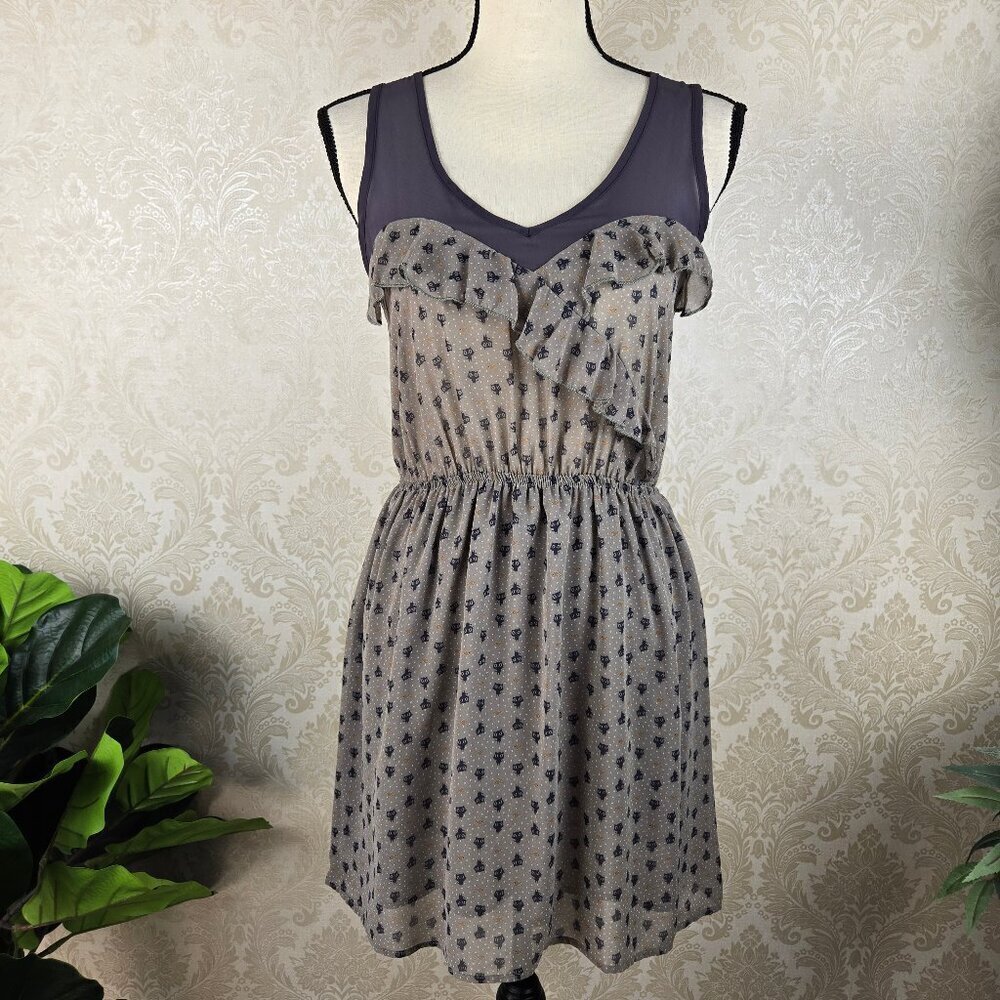 Peppermint Sz Small Novelty Cat Print Sleeveless Dress Sheer Yoke Elastic Waist